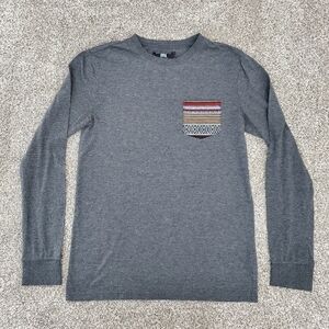 Beautiful Giant Mens Gray Long Sleeve Shirt w/ Multicolor Pocket Size Small